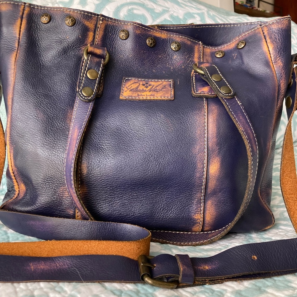 PATRICIA NASH distressed LEATHER-PURPLE/ORANGE-Medium Tote Crossbody Convertible